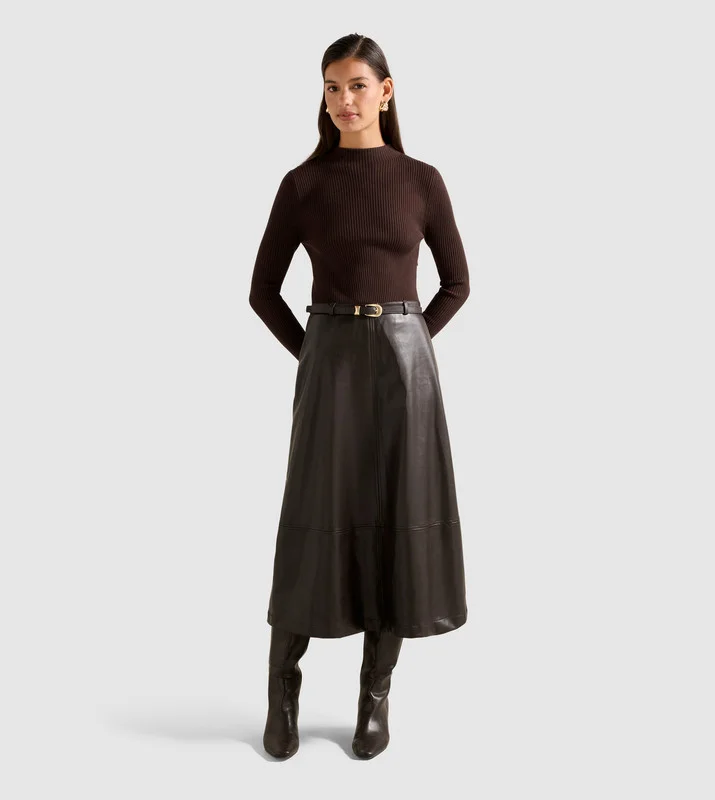 BROOKLYN PU A Line Midi Dress